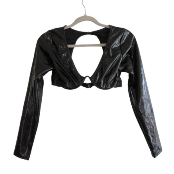 GOOD AMERICAN Black Patent Bustier Bra Crop Top Dark Goth Vamp Rave - Size 1 Sml - Picture 1 of 14